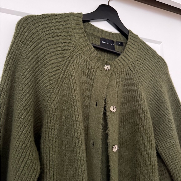 ASOS Green Ribbed Button Cardigan Sweater - Picture 2 of 3